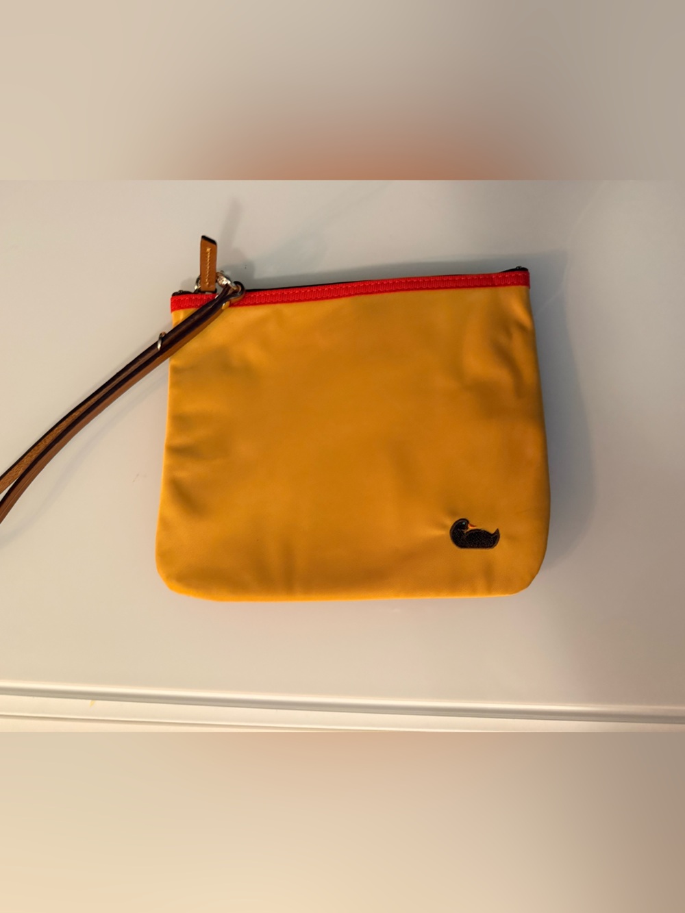 Dooney&Bourke Mustard Yellow Wristlet Pouch with Red